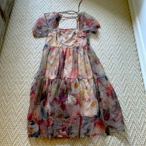 NWOT ethereal floral print mesh balloon dress